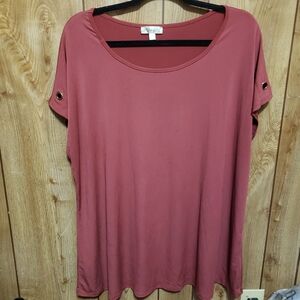 Lavish Plus Terra Cotta Slinky Knit Short Sleeve Tee With Gold Grommets 2XL